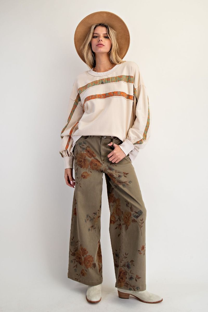 Flower Print Twill Pants