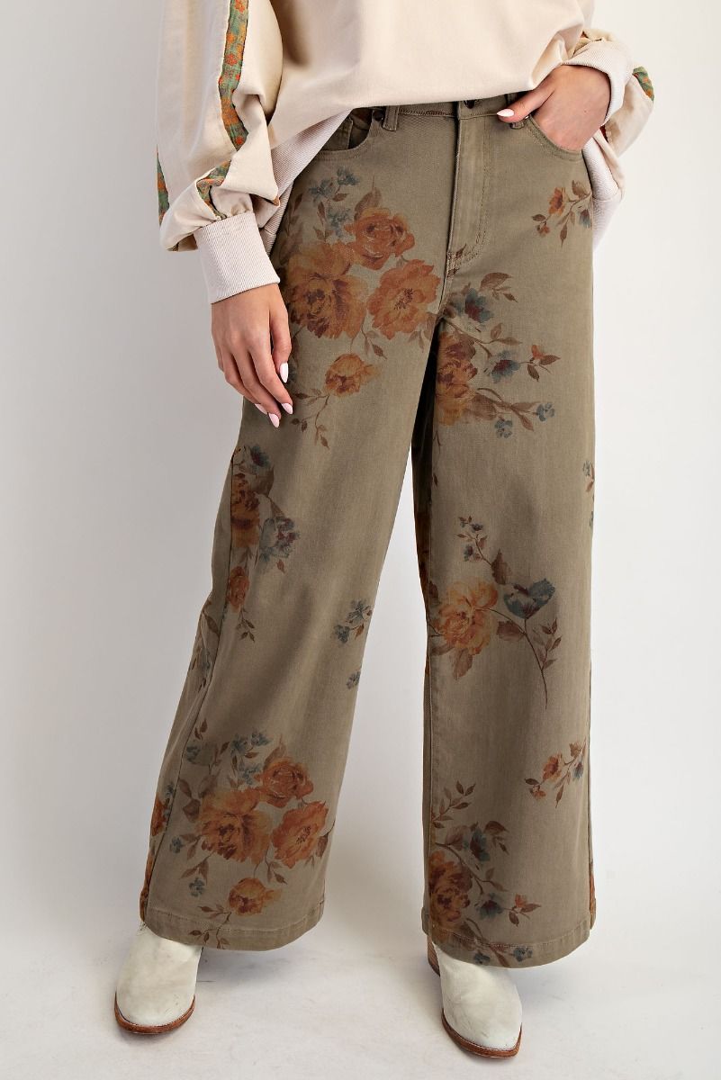 Flower Print Twill Pants