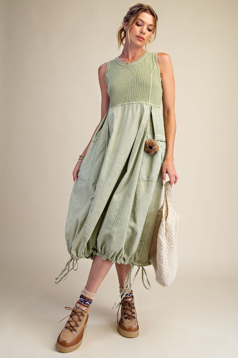 Woven Mixed Cargo Maxi Dress