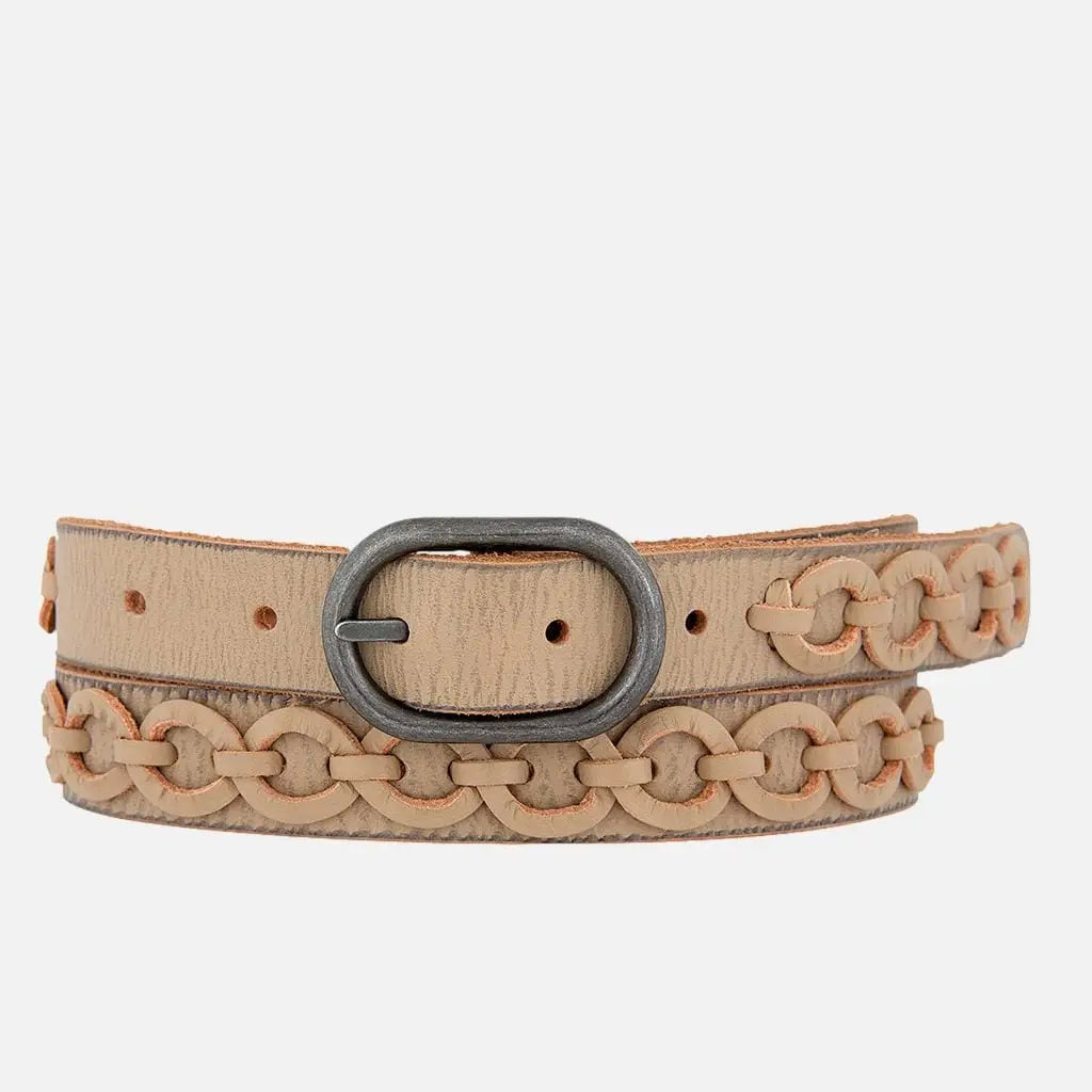 Anisa Skinny Circle Links Leather Belt