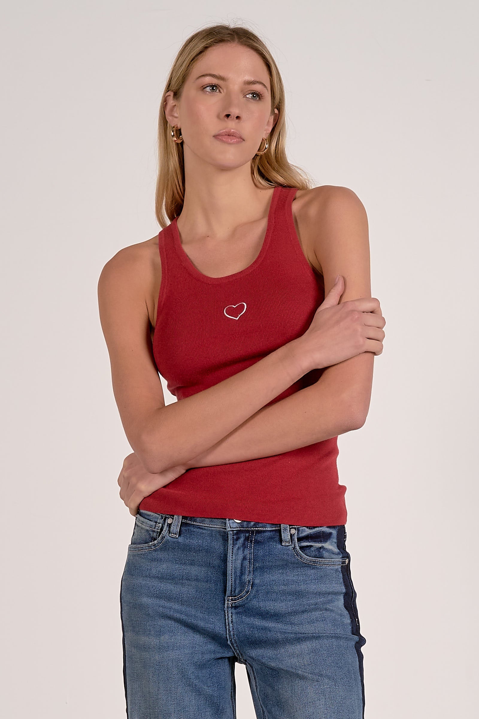 Contrast Heart Stitch Tank