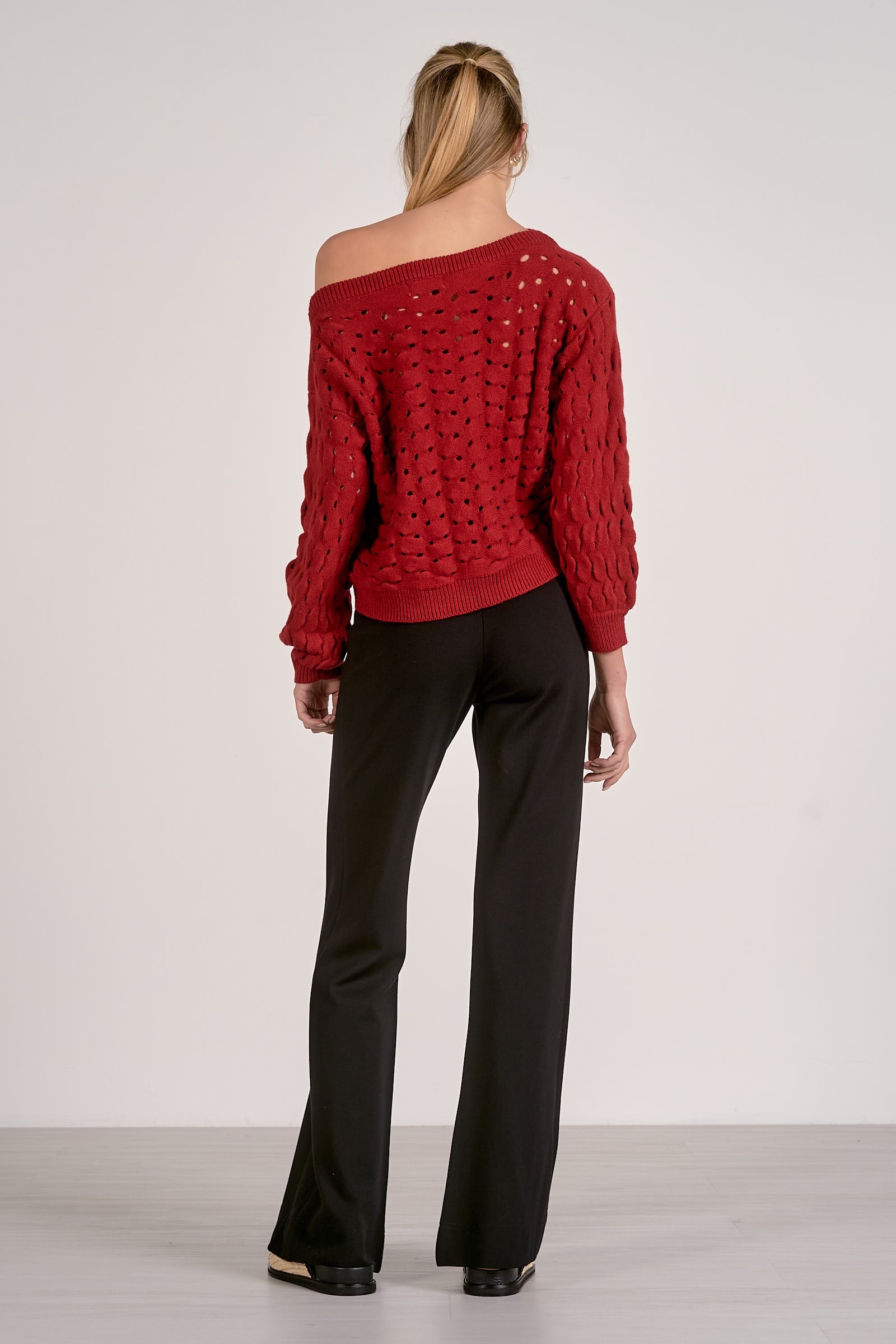 Wide Neck Open Knit Sweater