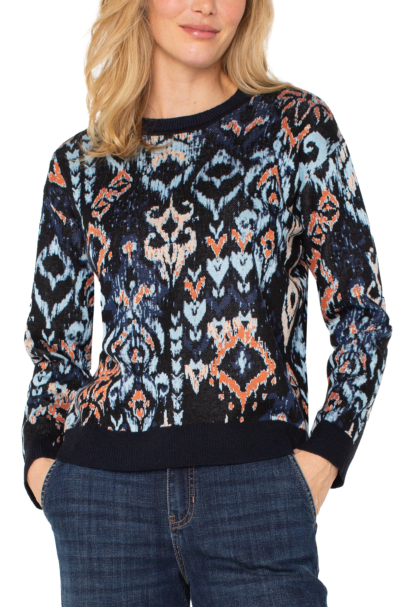 Dropped Shoulder Jacquard Sweater