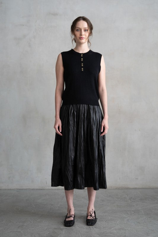 Faux Leather Shirred Skirt