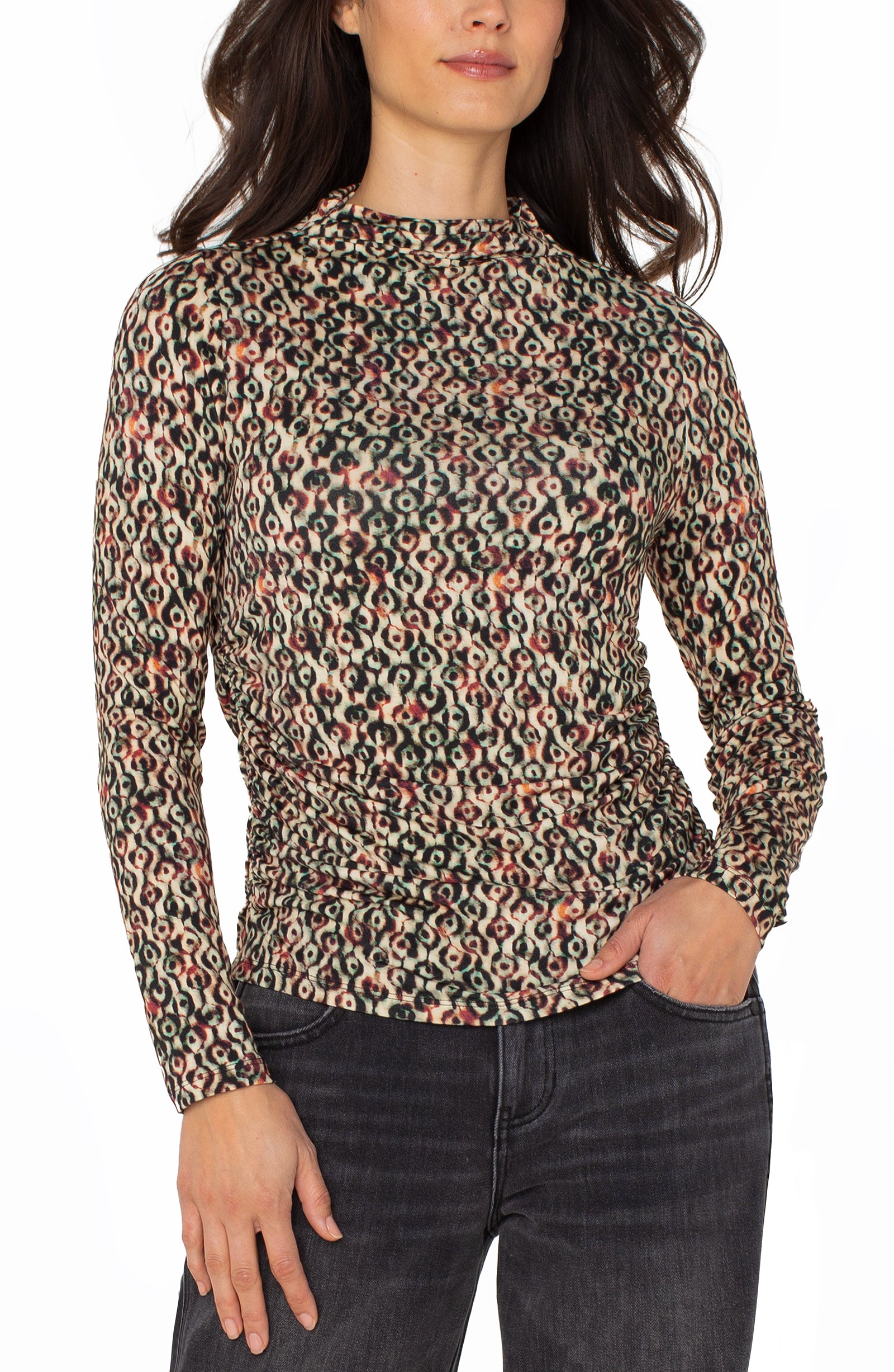 Mock Neck Top With Shirring