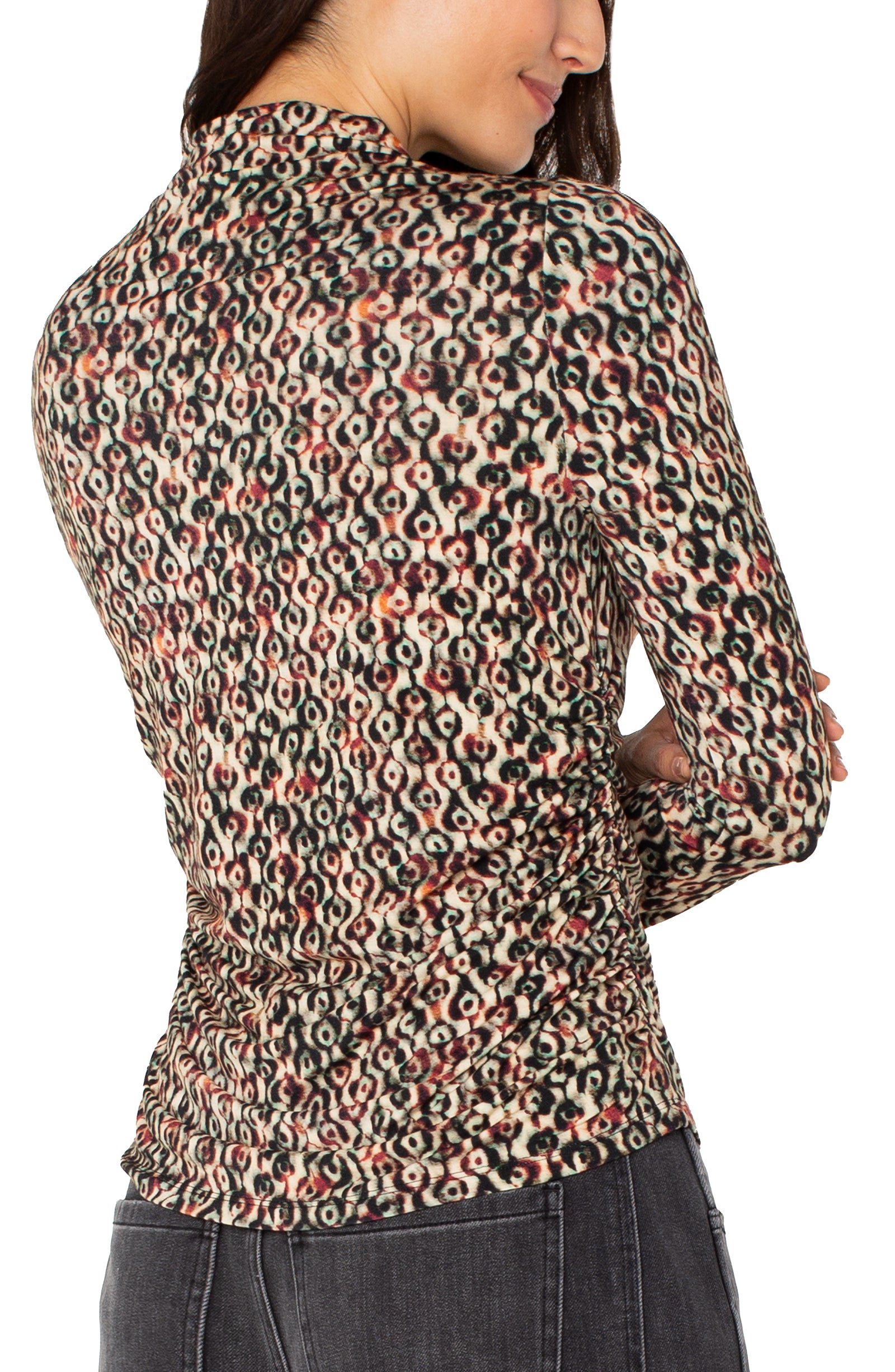 Mock Neck Top With Shirring