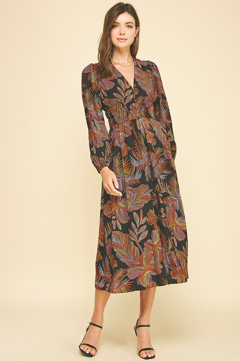 Leaf Print Midi Dress
