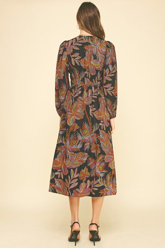 Leaf Print Midi Dress