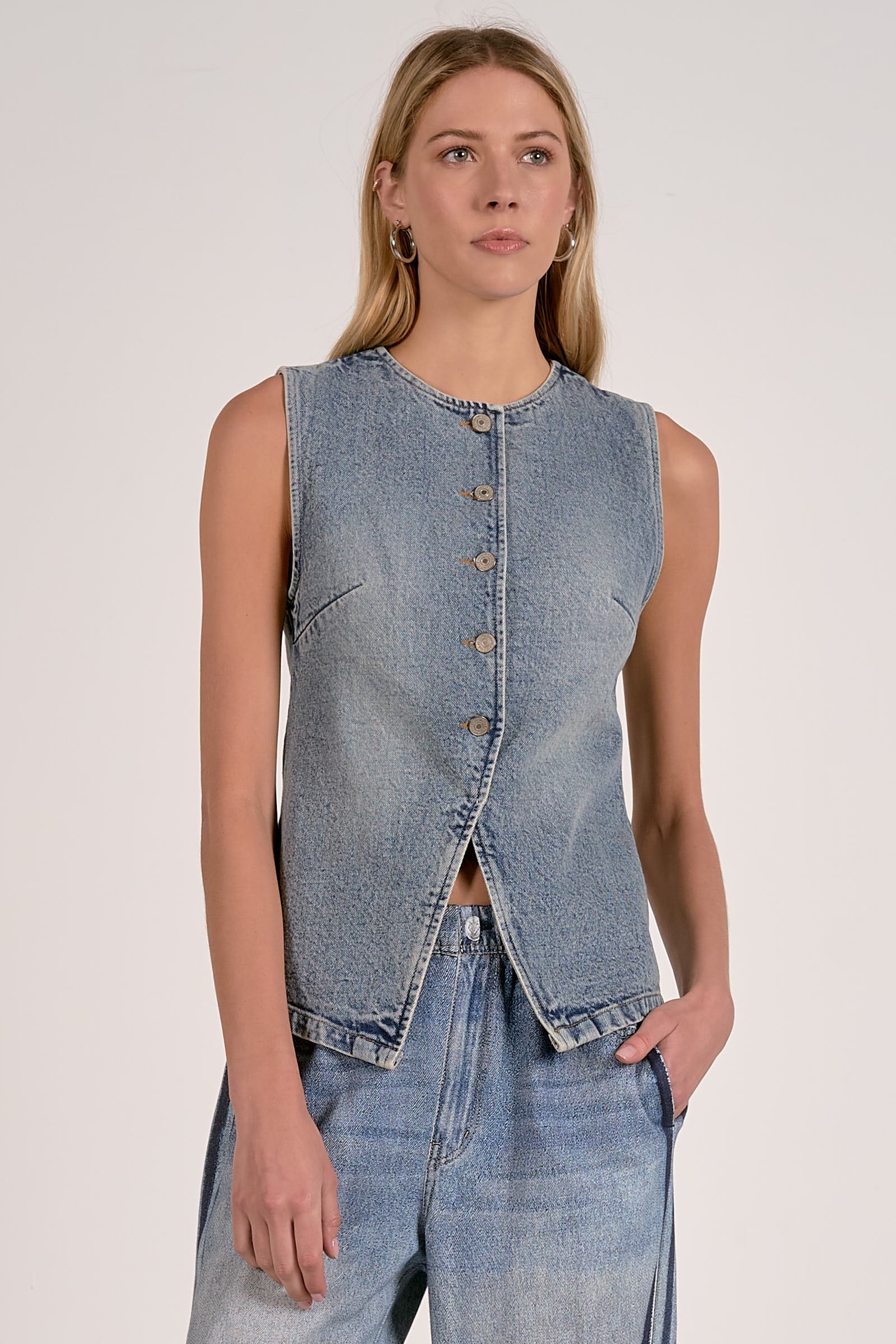 Denim Washed Vest Top