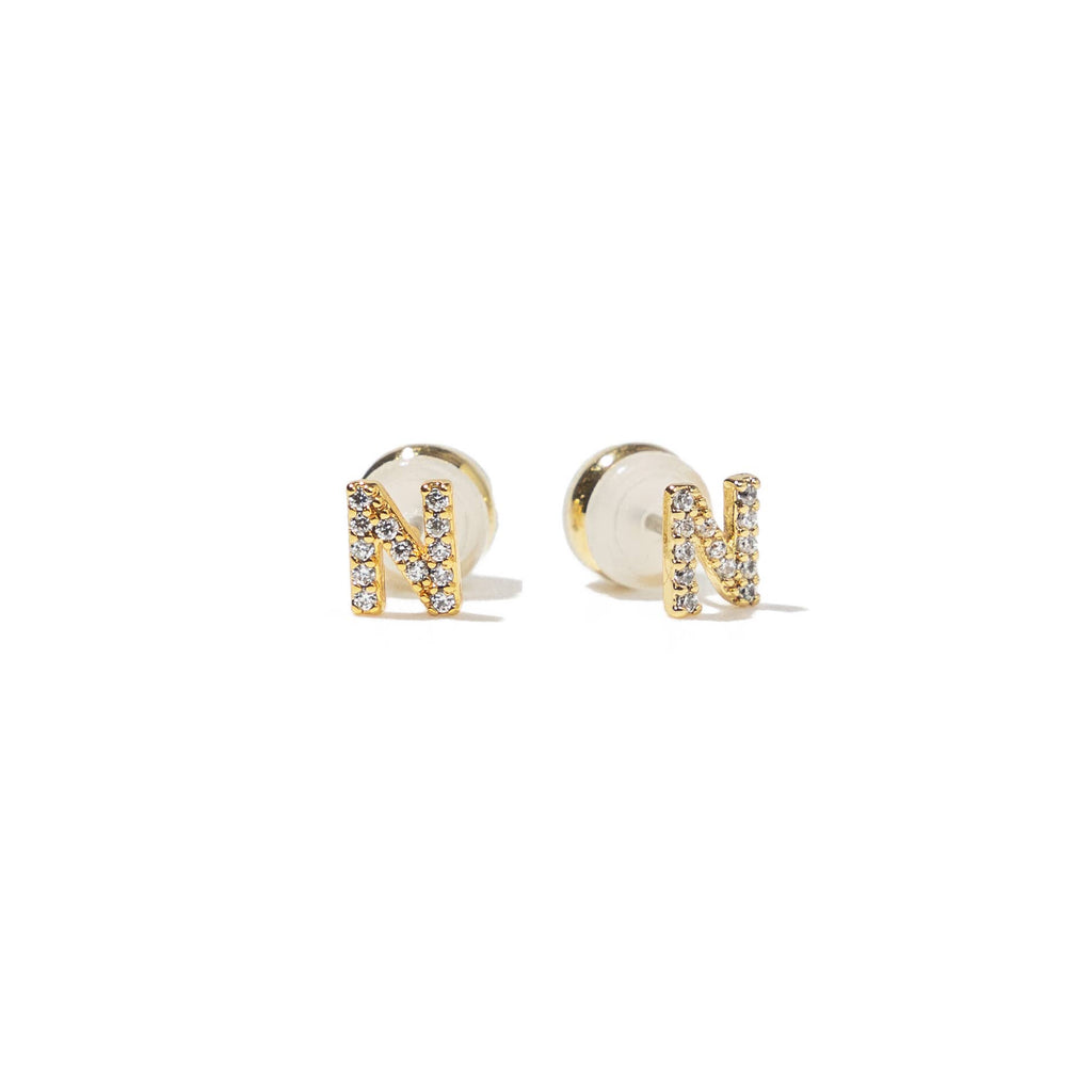18K Gold Shiny Initial Studs