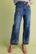 Floral Embroidered Denim Pants