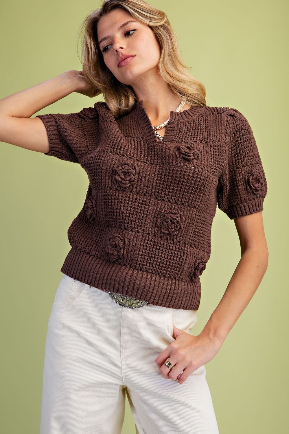 Crochet Floral Knit Top