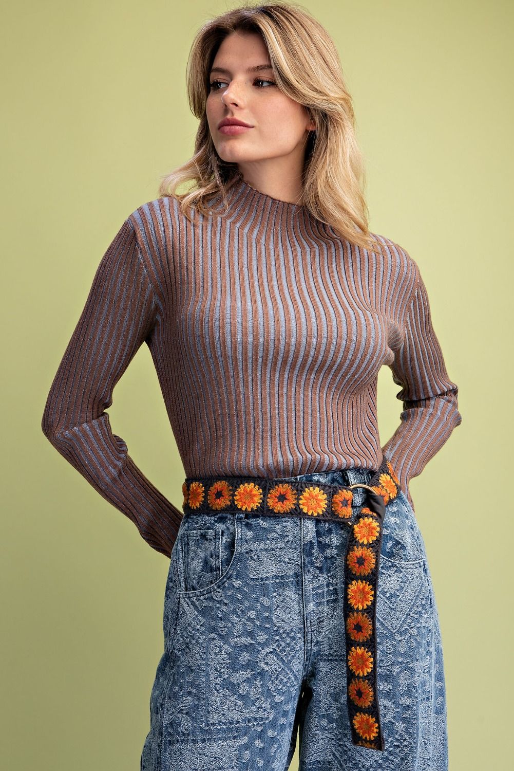 Mock Neck Rib Knit Top