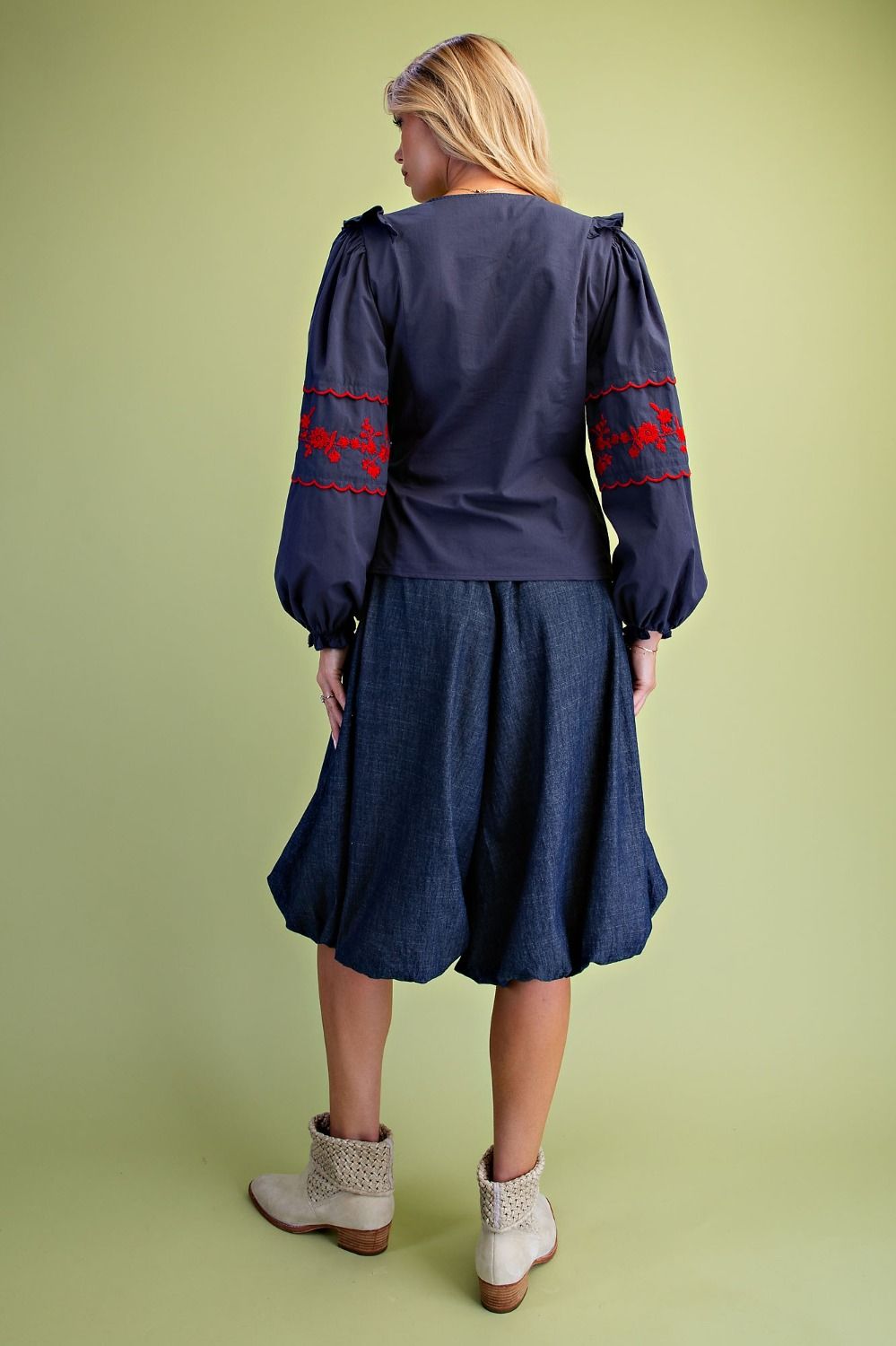 Embroidered Wrap Blouse