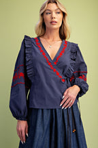 Embroidered Wrap Blouse
