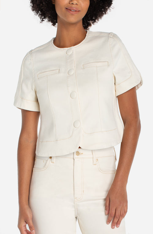 Collarless Cropped Jacket